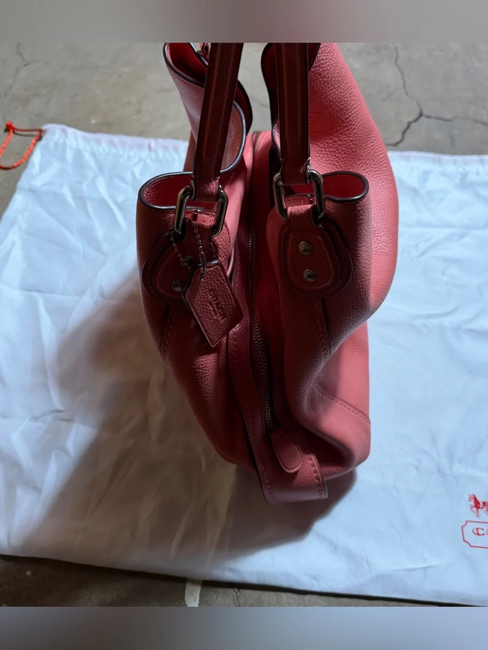 Y2K Coach Edie 31 57125 Bright Coral Pebbled Leather Shoulder Bag
